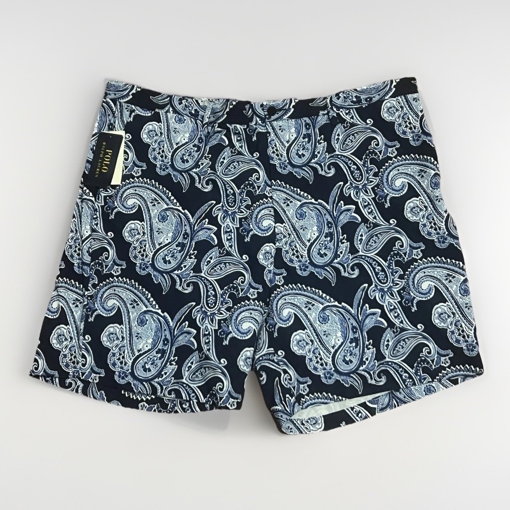 Polo‎ Ralph Lauren Men's Blue Paisley Stretch Straight Fit Shorts, 42 NWT